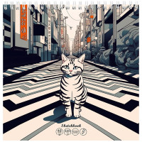 Блокнот-скетчбук А5 на гребне 48 листов (Hatber) Кот на дороге 100 г/м² арт.48-1275