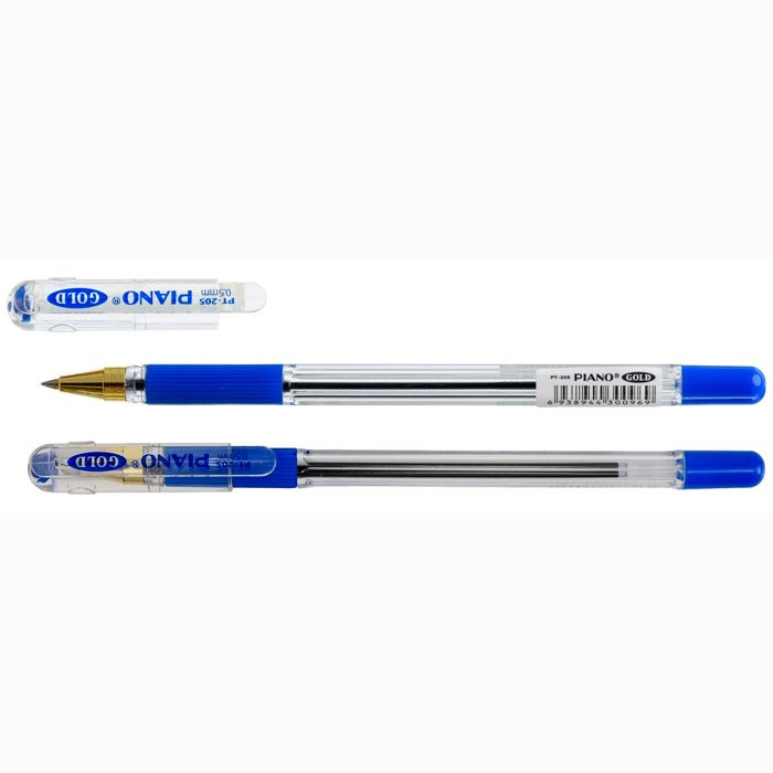 Ручка шариковая  прозрачный корпус  резиновый упор (Paino) аналог МС Gold синяя, масло, конус, 0,7мм арт.РТ-205-12 (Ст.12/1152)