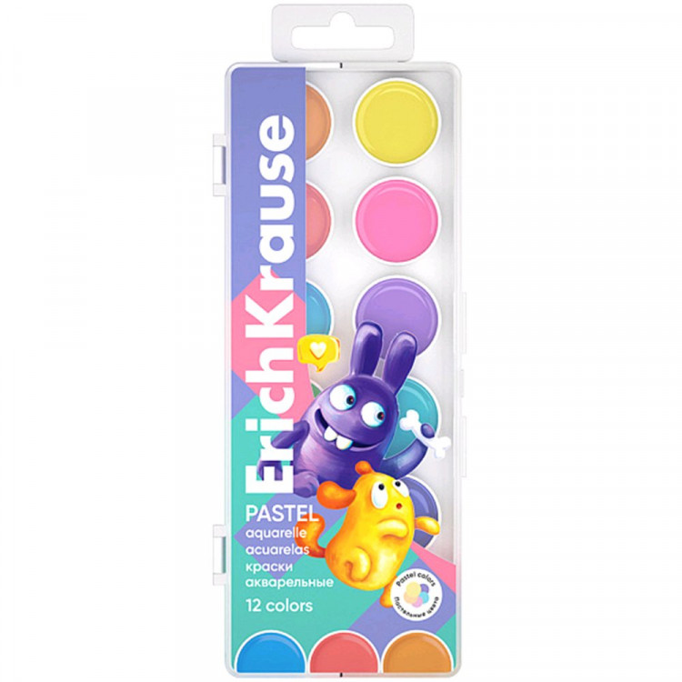 Акварельные краски 12 цветов (ErichKrause) Jolly Friends Pastel пластиковая коробка без кисти арт 61370