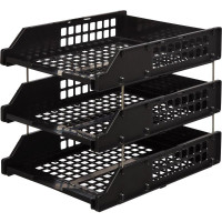 Лоток для бумаг на металлические стержнях 6см 3 секции черный СТАММ арт.ЛТ112/63795