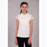 Джемпер для девочки трикотажный (Ликру) короткий рукав цвет белый арт.7036 МИРАНДА размерный ряд 36/146-42/164