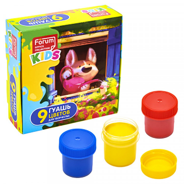 Гуашь 9 цветов (FORUM) Office Collection KIDS Зверята 25 мл арт.FG-209-Z
