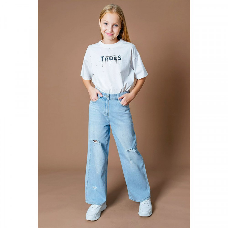 Брюки для девочки артикул Deloras 22549 размер 34/134-44/164 цвет джинсовый