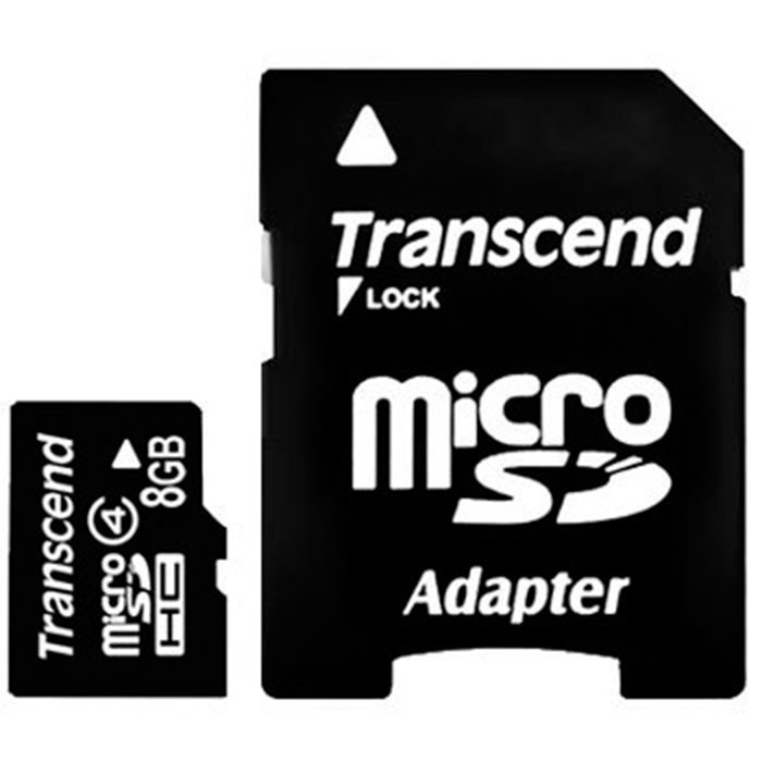 Карта памяти 8GB microSD, Transcend  microSDHC Class 4 (SD адаптер)