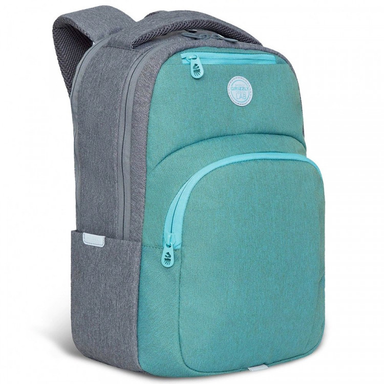 Рюкзак для девочек школьный (Grizzly) арт.RD-241-2/1 серый-мятный 27,5х43х16см