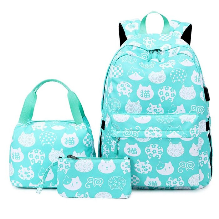 Рюкзак для девочек (Aolida) мятный  42x30x13 см + сумка+пенал арт  629767044742