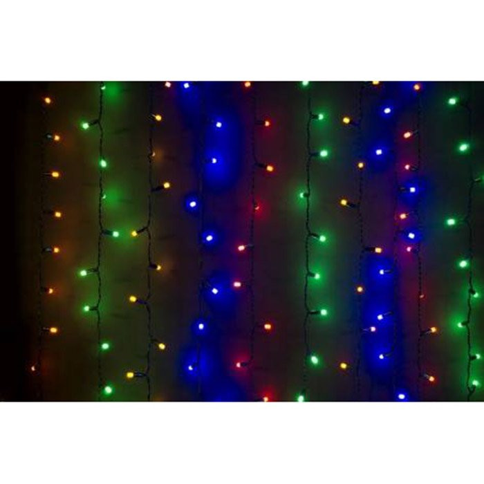 Гирлянда электрическая уличная занавес Дождь 2*2м 480LED цвет мульти (темный провод) арт.YS-114*