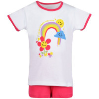Пижама для девочки (Счастливая малинка) артикул М-1526 (футболка+шорты) разм.р.26/98-30/122 цв.белый/малиновый