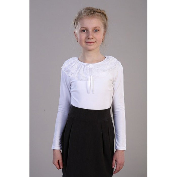Джемпер для девочки трикотажный (Ликру) длинный рукав цвет белый арт.3021 размер 134
