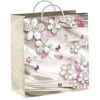 Пакет ПВД с пластиковыми ручками 24*26+10см Жемчужные цветочки