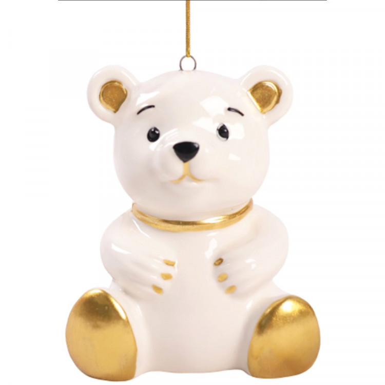 Украшение декор.подвеска фигурка (Серия фарфор) "Медведь" 06,5см цв.бел/золото арт.94948