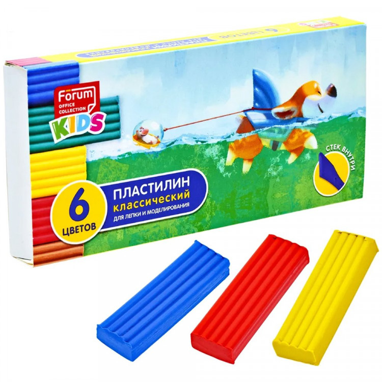 Пластилин 6 цветов 120 грамм (FORUM) Office Collection KIDS Зверята со стеком картонная коробка арт.FPL-106-Z