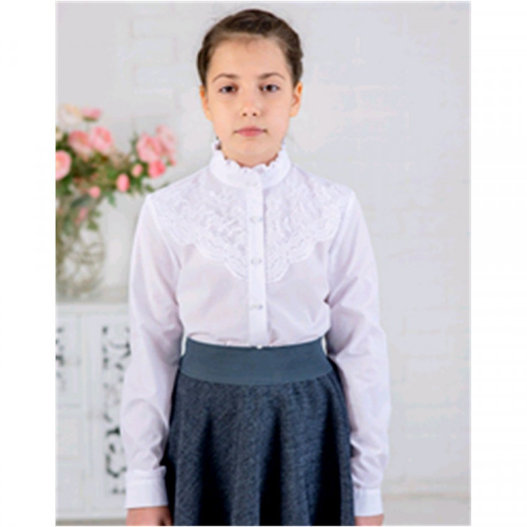 Блузка для девочки (Ажур) длинный рукав цвет белый арт.0038Д размерный ряд30/128-36/146