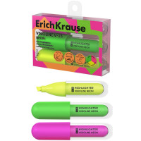 Маркер флуорисцентный ErichKrause Visioline V-23 Neon 0,6-4,5мм 3 штуки желтый/зеленый/розовый арт.63553 (Ст.)