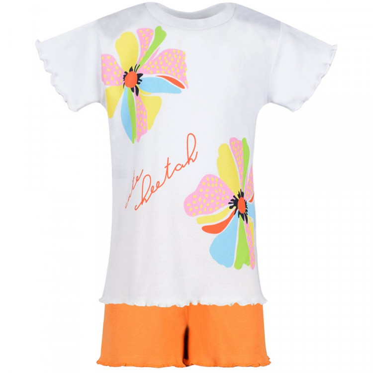 Пижама для девочки (Счастливая малинка) артикул М-1527 (футболка+шорты) разм.р.26/98-30/122 цв.белый/оранжевый