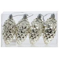 Фигурка на ёлку пластик 09см "Шишка" 04шт/наб. цв.белое золото арт.807900