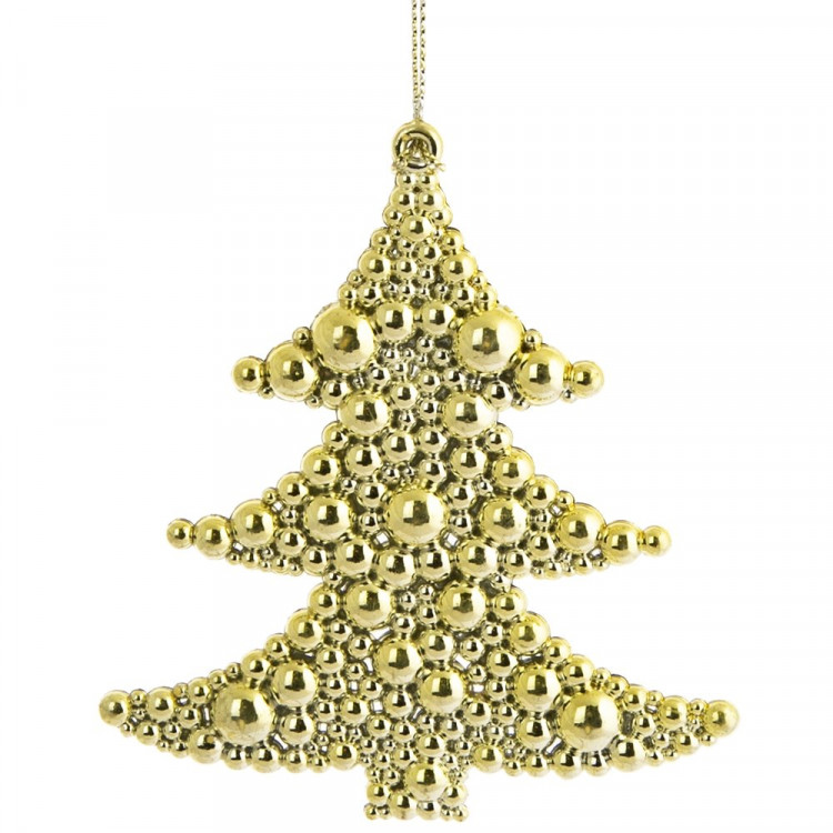 Украшение декор.подвеска пластик "Елочка" 09,5см цв.золото арт.81957