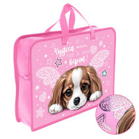 Сумка пластик А4 (Оникс) на молнии ручка-тесьма арт ПТ-14-4-12 Чудесная собачка широкая боковинка