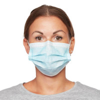 юЗащитная повязка для лица спанбонд 3 слоя  фиксатор голубая (цена за 50шт)