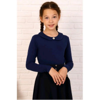 Джемпер для девочки трикотажный (Ликру) длинный рукав цвет синий арт.3026 ЖЕМЧУЖИНА размерный ряд 36/146-40/158