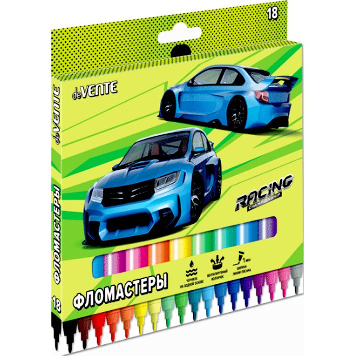 Фломастеры (deVENTE) Racing 18 цветов картонная коробка арт.5082005