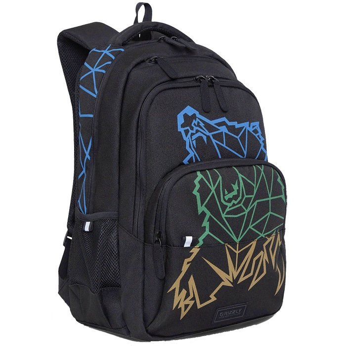 Рюкзак для мальчиков школьный (Grizzly) арт RU-230-2/2 черный-цветной 27х43х15см
