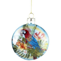 Украшение на ёлку стекло (форма Медальон) 08см "Попугай" арт.87370