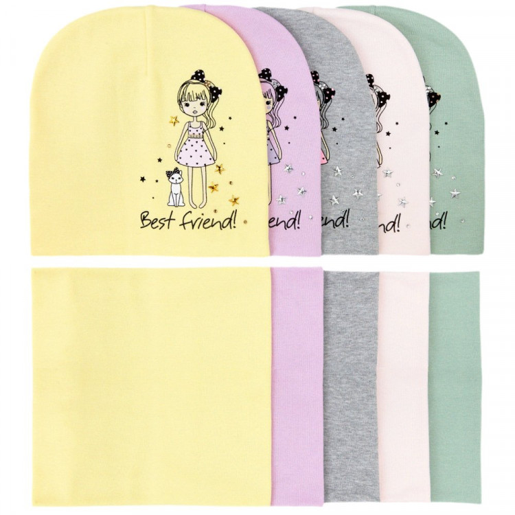 яяяКомплект демисезонный для девочки (Полярик) арт.FT-48-61 размер 50-52 (Шапка+снуд) цвет в ассортименте