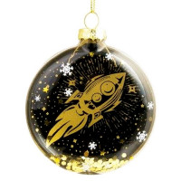 Украшение на ёлку стекло (форма Медальон) 08,5см "Ракета" арт.81797