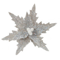 Украшение декор. на клипсе "Цветок. Пуансеттия" 23см цв.шампань с блёстками серебро арт.764839