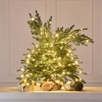 Елка настольная 90см (хвоя 100% литая, подставка пенёк+мешковина) "Шуша" с лампочками арт.ЕЗШЛ 09