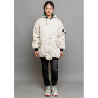 Бомбер утепленный для девочки (БАТИК) арт.Смэш цвет экрю/ярко-зеленый