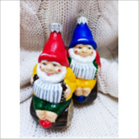 Украшение на ёлку стекло (серия Премиум) 10см "Гном с гармошкой" п/у арт.ФУП4-2202