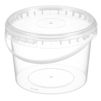 Ведро пищевое 0,5л с крышкой, с белой ручкой круглое D=109мм цвет прозрачный