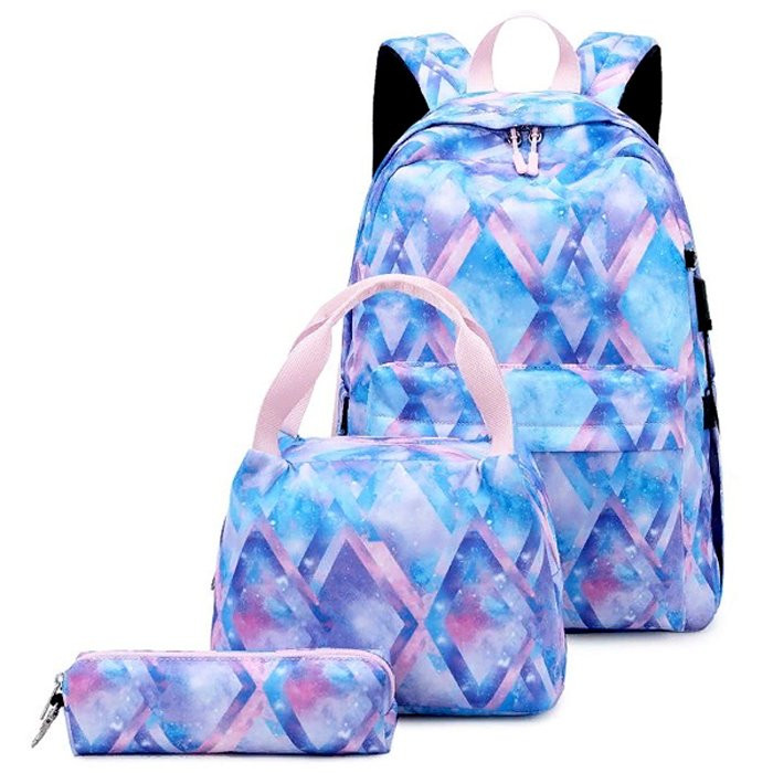 Рюкзак для девочек (Aolida) синий розовый 42x30x14 см + сумка+пенал арт  639748563611