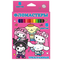Фломастеры (CENTRUM) Kuromi 8 цветов трехгранные картонная упаковка арт.77222