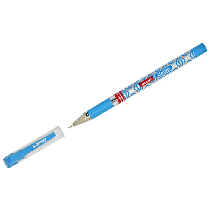 Ручка шариковая непрозрачный корпус  резиновый упор Luxor Uniflo синяя/масло/игла, 0,7мм арт.19302/12Bx (Ст.12)