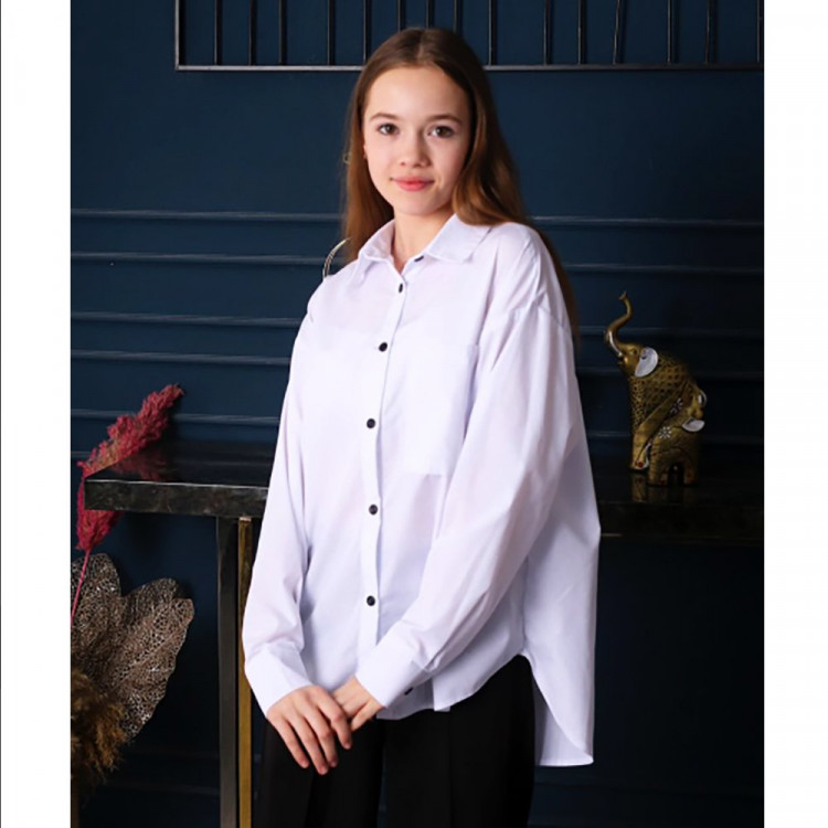 Блузка для девочки (MULTIBRAND) длинный рукав цвет белый арт.463205 размерный ряд 36/140-44/164