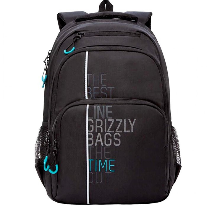 Рюкзак для мальчиков (Grizzly) арт RU-030-3/3 черный - бирюзовый 32х45х23 см