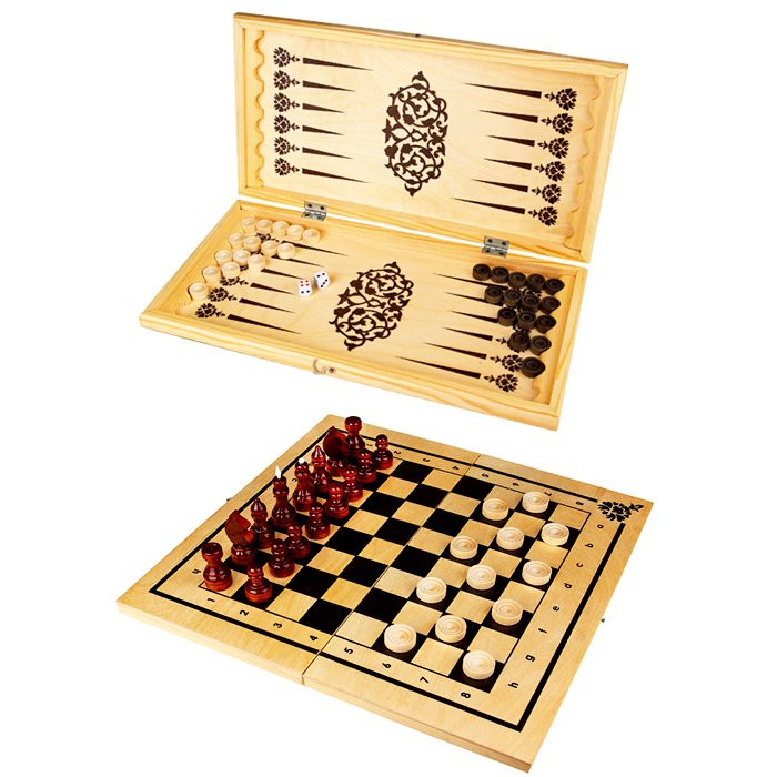 Игра настольная Шахматы, Шашки, Нарды (РК) арт ИН-7510