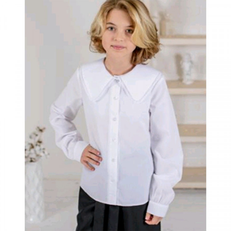 Блузка для девочки (Ажур) длинный рукав цвет белый арт.0062Д размерный ряд30/128-36/146