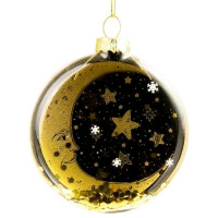 Украшение на ёлку стекло (форма Медальон) 08,5см "Месяц и звезды" арт.81799