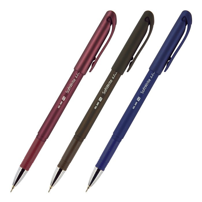 Ручка шариковая не прозрачный корпус, резиновый упор BrunoVisconti SoftWrite ORIGINAL, синяя/масло/игла, 0,5мм (Ст.24)