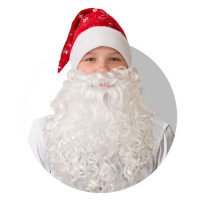 Колпак карнавальный "Новогодний" красный с бородой, плюш со снежинками арт.103-6-52-54