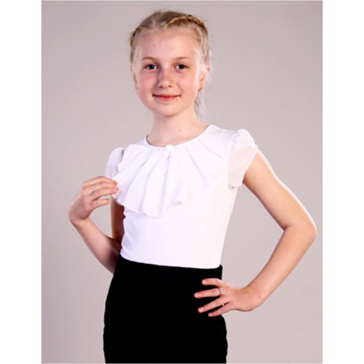 Джемпер для девочки трикотажный (Ликру) короткий рукав цвет белый арт.0043 МИЛЕНУШКА  размерный ряд 34/134