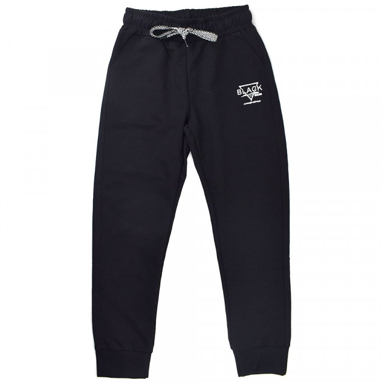 Брюки спортивные для мальчика арт.2269-01 размер 30/122-36/140 трикотажные цвет черный