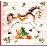 Салфетки бумажные 24*24см 3 слоя 25шт/уп. Bouquet "Новогодняя лошадка" арт.25444