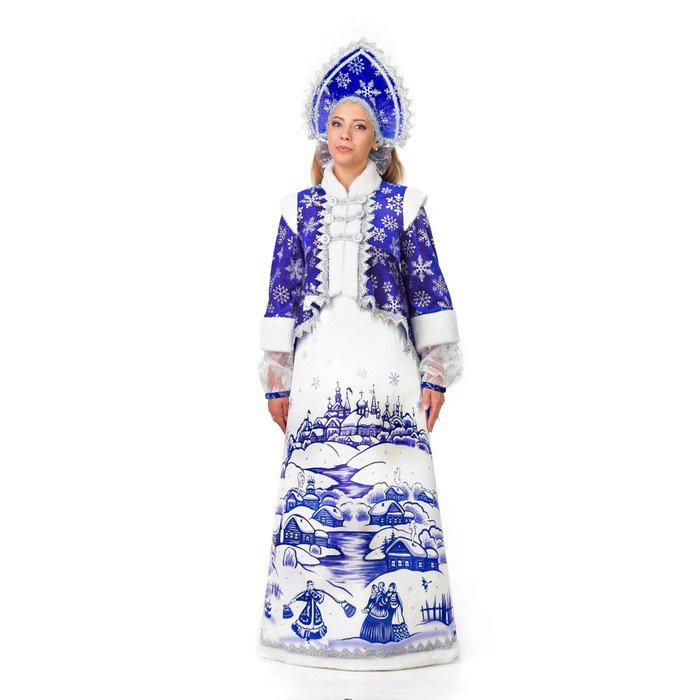 Костюм взрослый Снегурочка Лазурная (платье,кокошник) р.44 синяя арт.174-44