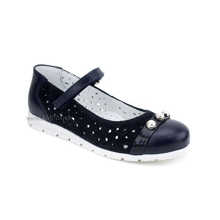 Туфли для девочки (Шаговита) темно-синие верх-натуральная кожа подкладка-натуральная кожа размерный ряд 32-37 арт.63230