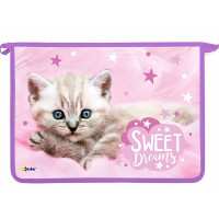 Папка школьная для тетрадей А4 на молнии (Оникс) Котёнок на розовом дизайн с двух сторон арт ПТ-83